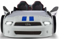 Дитяче ліжко машина Mustang Full Extra White 190х90 см з підсвічуванням, музикою, шкіряний салон, пультом